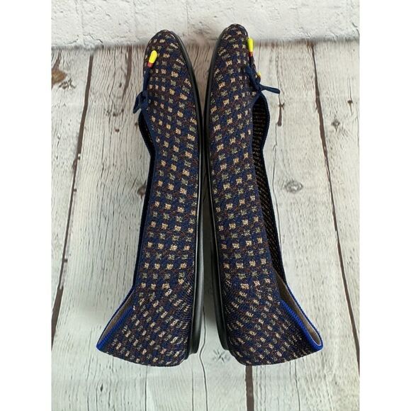 NEW! ROTHY'S blue brown gold check bow flat ballerina shoes 10 - Picture 5 of 10